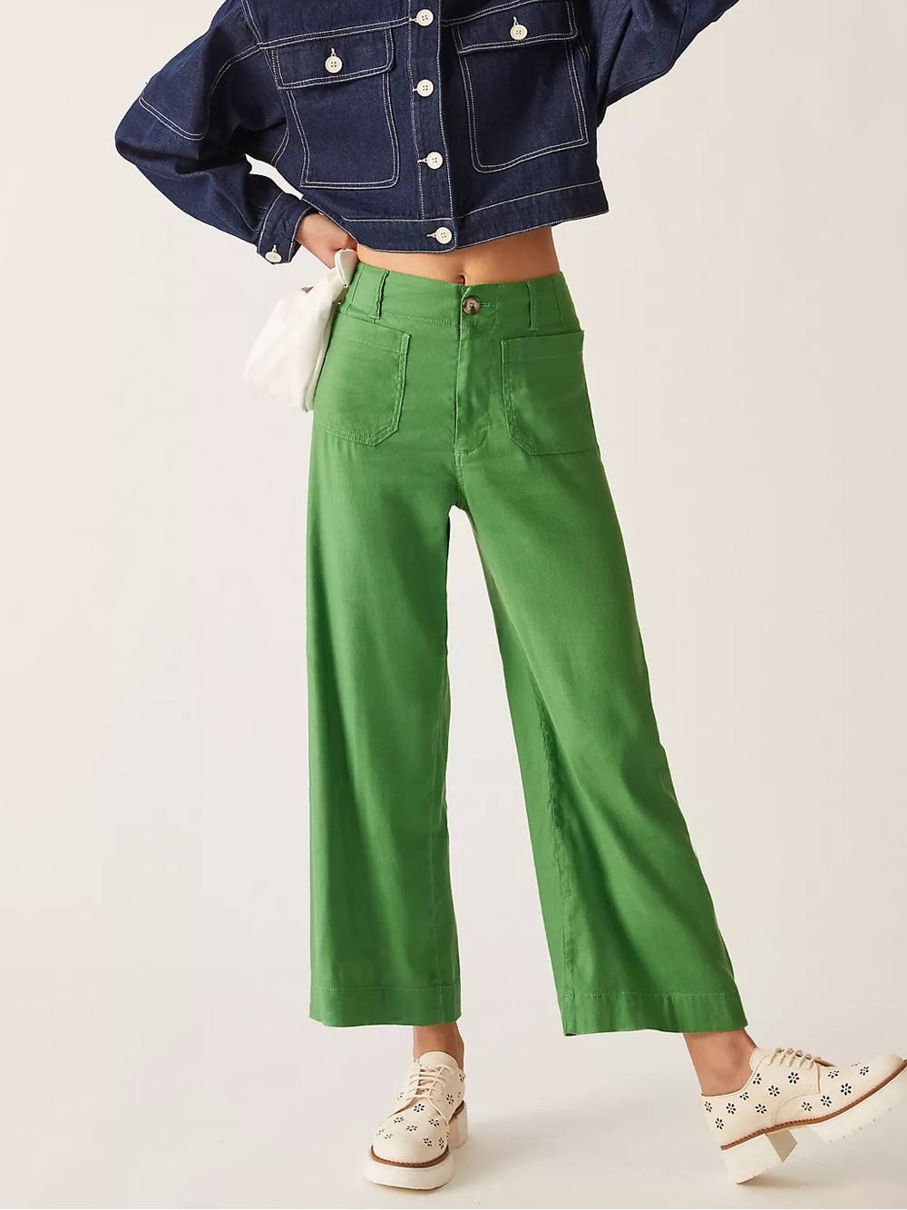 Anthropologie Maeve Cropped Wide-Leg Green Colette Linen Pants Size 28